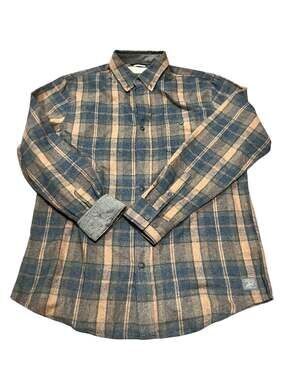 Weatherproof Vintage Men's Blue Brown Plaid Long Sleeve Button-Down Flannel